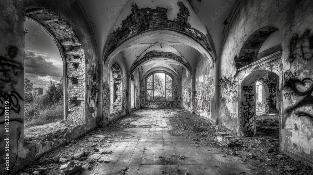 Crumbling Buildings in Black and White Light Crumbling Buildings in Black and White Light