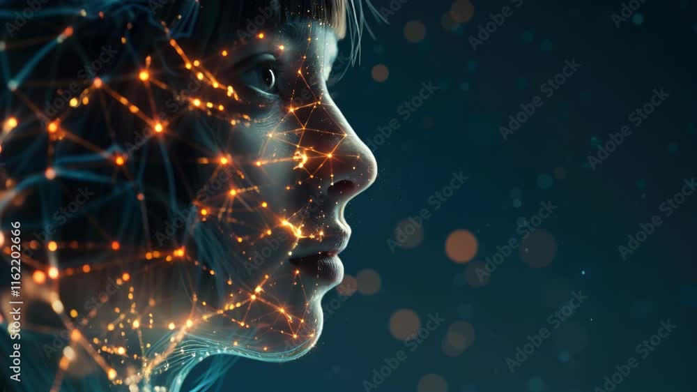 Side Profile of a Person with Glowing Dots and Lines: A Representation of Artificial Intelligence and Connectivity Side Profile of a Person with Glowing Dots and Lines: A Representation of Artificial Intelligence and Connectivity