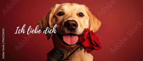 Liebes Hund mit roter Rose: Valentinstag, romantisch, süß photo