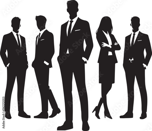 vector silhouette of a group of young businessmen