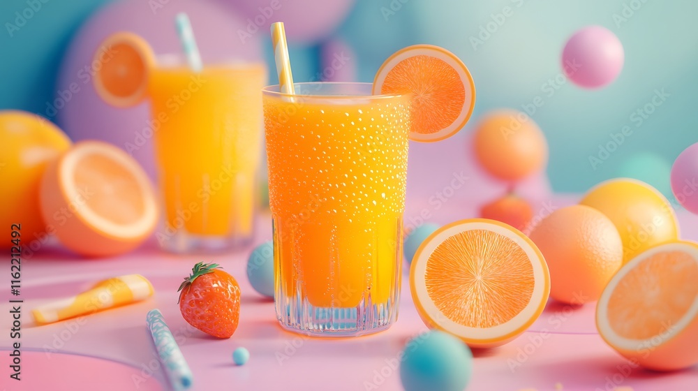 Fototapeta premium Refreshing Orange Juice with Summer Vibes