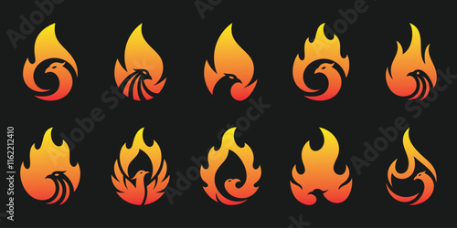 Set of collection phoenix fire flame logos. Vector logo design templates.