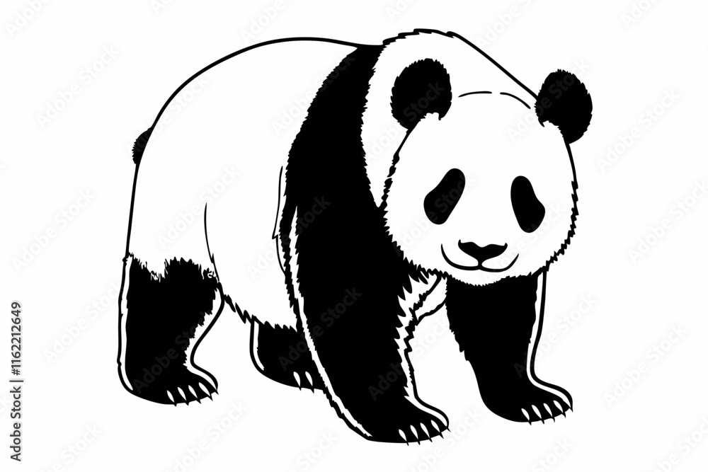 Obraz premium Panda black silhouette vector, Simple silhouette Design vector icon with white background.