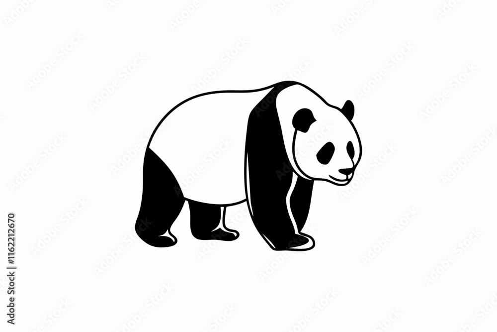 Naklejka premium Panda black silhouette vector, Simple silhouette Design vector icon with white background. 