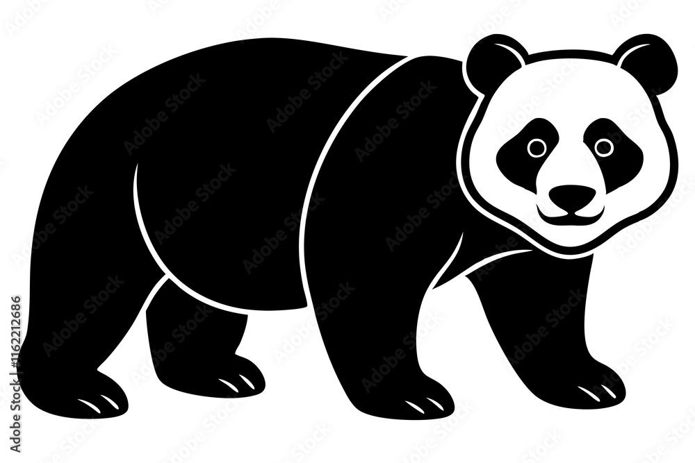 Naklejka premium Panda black silhouette vector, Simple silhouette Design vector icon with white background. 