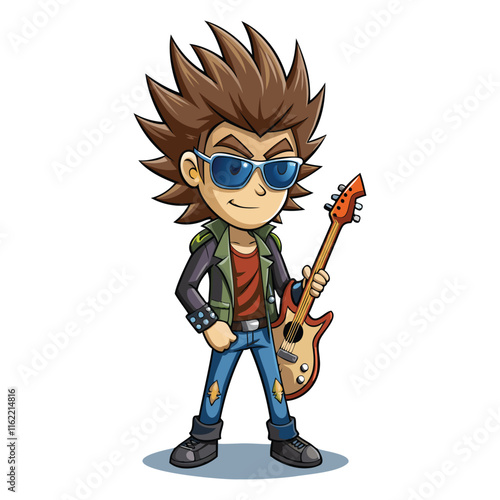 "Cartoon Vector of a Male Rockstar with Guitar"