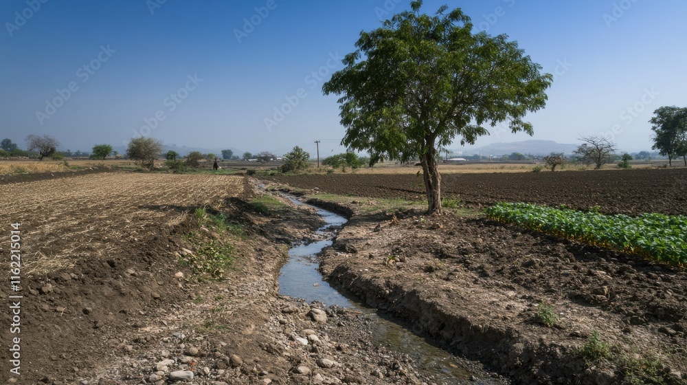 Fototapeta premium Scarcity in Rural Farming Areas Under Harsh Sunlight
