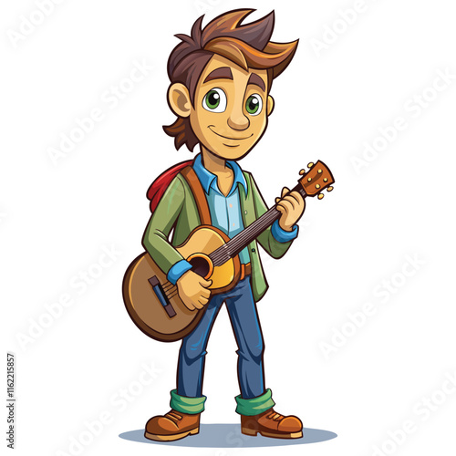 "Melodic Vibes: Male Guitarist Character Illustration"