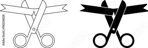 Scissors cut ribbon grand opening icon set