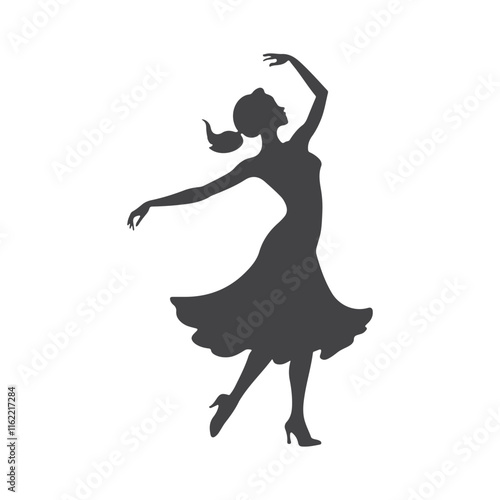 A graceful dancing lady silhouette, capturing flowing movements and elegance, symbolizing rhythm, beauty, and artistic expression.