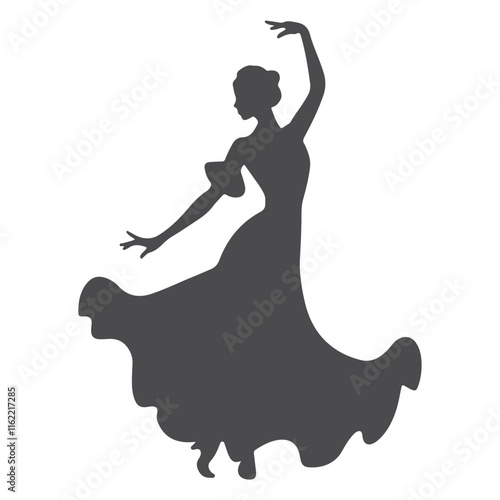 A graceful dancing lady silhouette, capturing flowing movements and elegance, symbolizing rhythm, beauty, and artistic expression.
