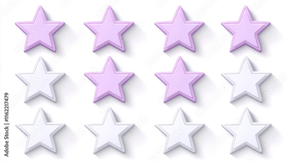 Twelve Purple and White 3D Star Rating Icons Twelve Purple and White 3D Star Rating Icons
