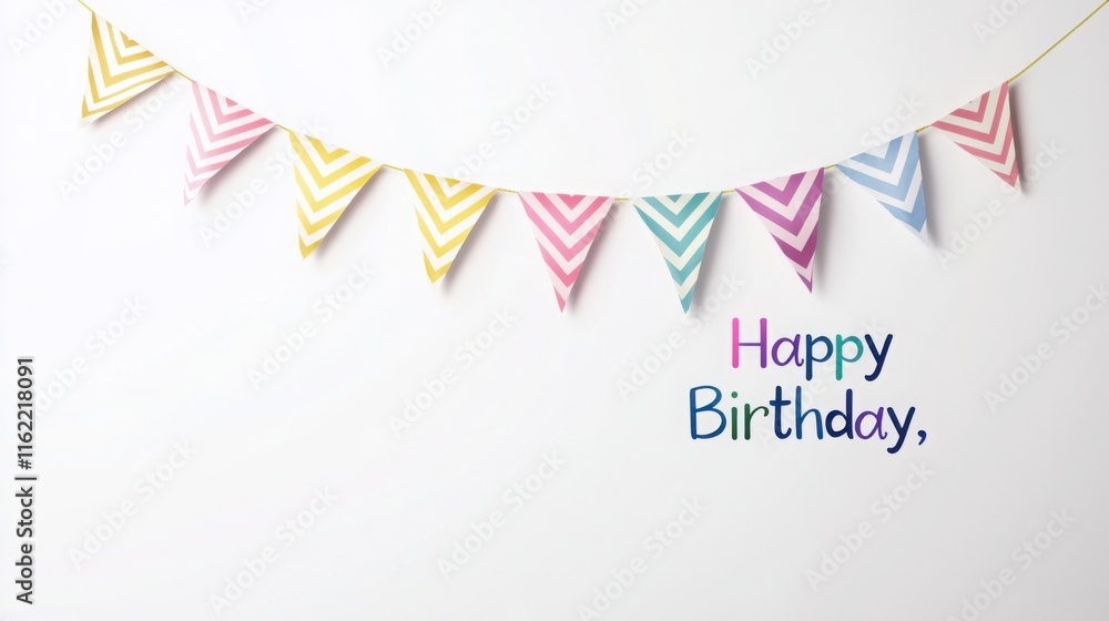 Obraz premium A colorful birthday banner with patterned flags and the text 