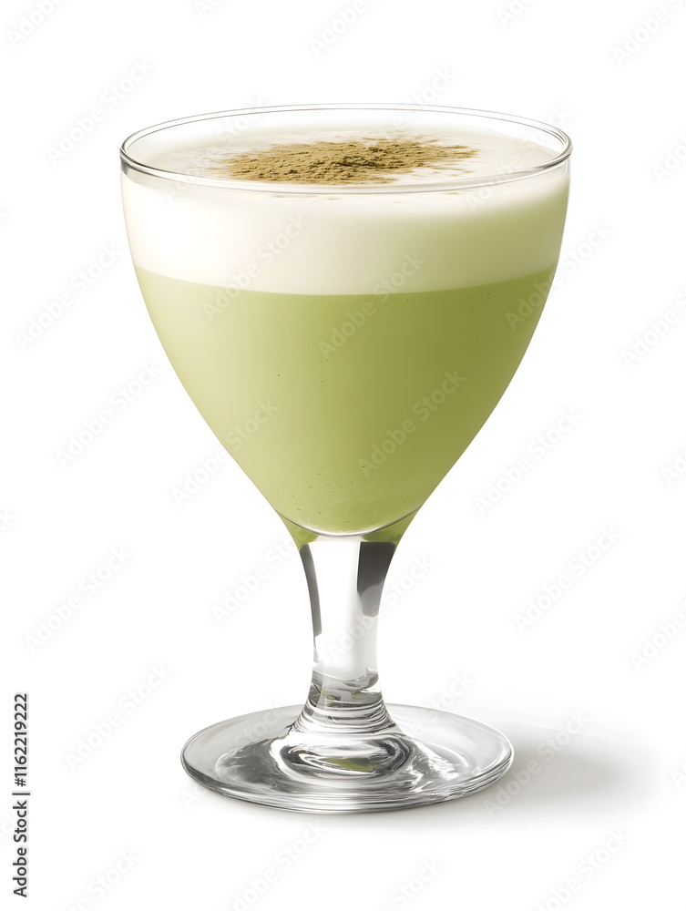 Indoor photography of a refreshing matcha cocktail recipe for home bars Indoor photography of a refreshing matcha cocktail recipe for home bars