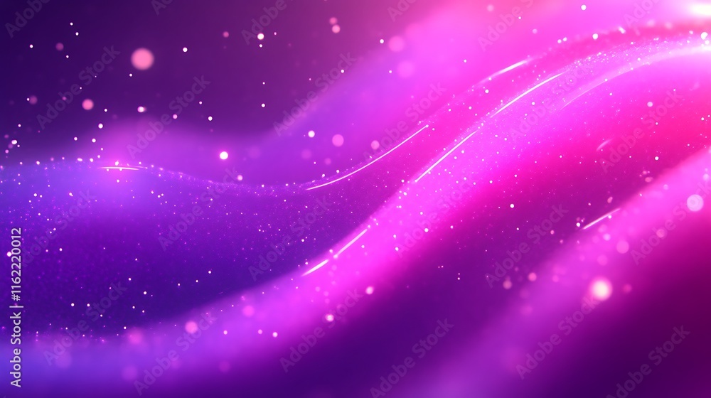 Fototapeta premium Abstract Purple Pink Wave Background With Glowing Particles