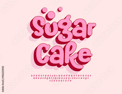 Vector sweet logo Sugar Cake with cute 3D Font. Pink stylish set of Alphabet Letters and Numbers