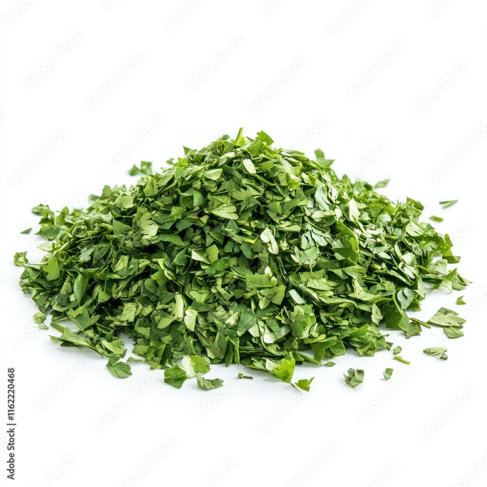 Chopped dry parsley leaves pile Isolated on White Background Generative AI Chopped dry parsley leaves pile Isolated on White Background Generative AI