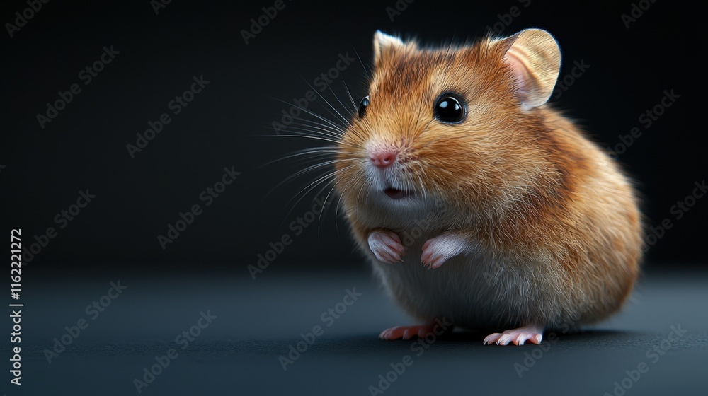 A small brown hamster is standing on a black surface A small brown hamster is standing on a black surface