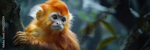 Golden Snub Nosed Monkey Youngling in Forest Habitat photo