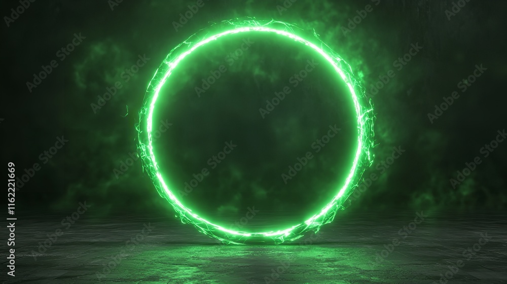 Glowing Neon Circle on Dark Minimalist Background for Product Display Glowing Neon Circle on Dark Minimalist Background for Product Display