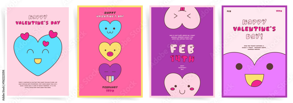 Playful Y2k Valentine’s Day posters with colorful groovy cartoon hearts, fun typography, and vibrant backgrounds for cheerful and romantic celebrations. Playful Y2k Valentine’s Day posters with colorful groovy cartoon hearts, fun typography, and vibrant backgrounds for cheerful and romantic celebrations.