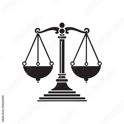 A weight balance scale silhouette black vector  on white background.