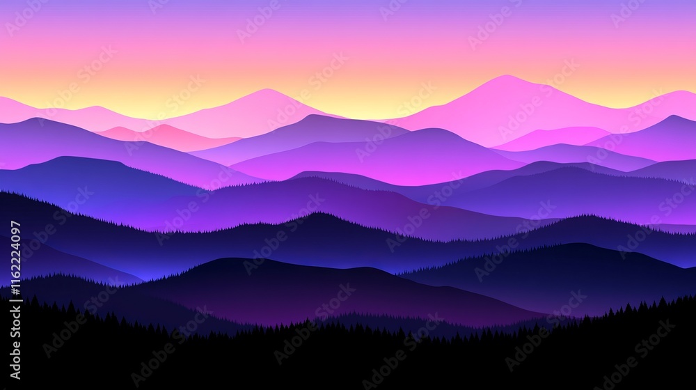 Obraz premium Vibrant Sunset Over Purple Mountain Ranges