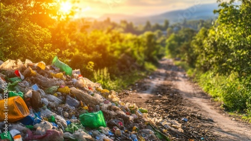 Wildlife Reserve Overload with Spilling Waste at Sunset photo