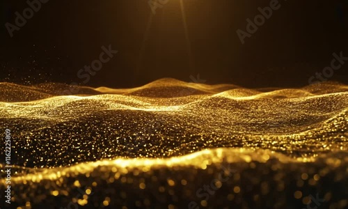 Wallpaper Mural Tiny golden particles forming undulating waves, simulating ocean tides under a dramatic light source Torontodigital.ca