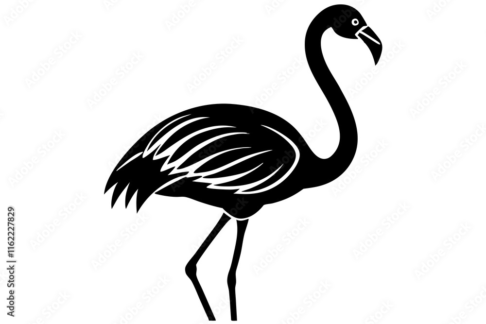 Fototapeta premium Flamingo black silhouette vector, Simple silhouette Design vector icon with white background. Flamingo Bird silhouette