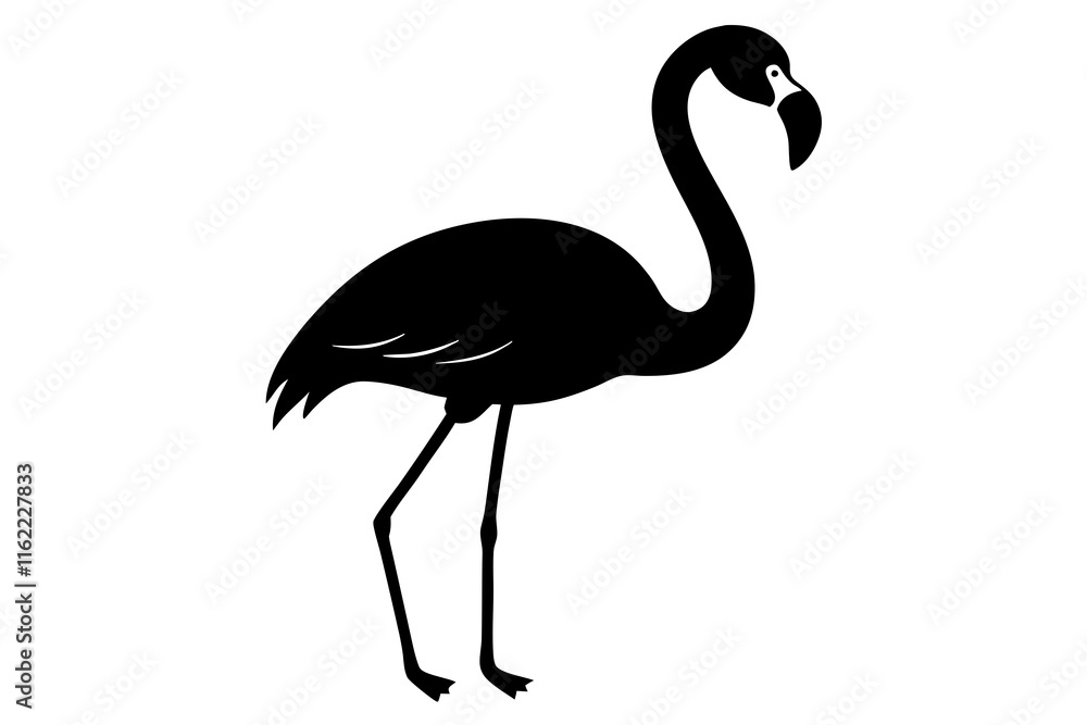 Fototapeta premium Flamingo black silhouette vector, Simple silhouette Design vector icon with white background. Flamingo Bird silhouette