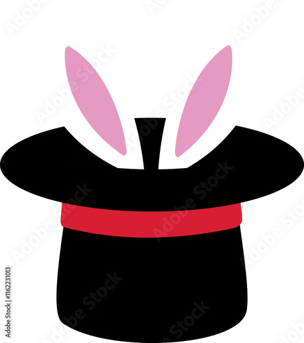 Wallpaper Mural Bunny in magic hat vector. 
Black magician hat with Rabbit ears flat illustration.
concept with hat and rabbit trick.
Transparent background. Torontodigital.ca