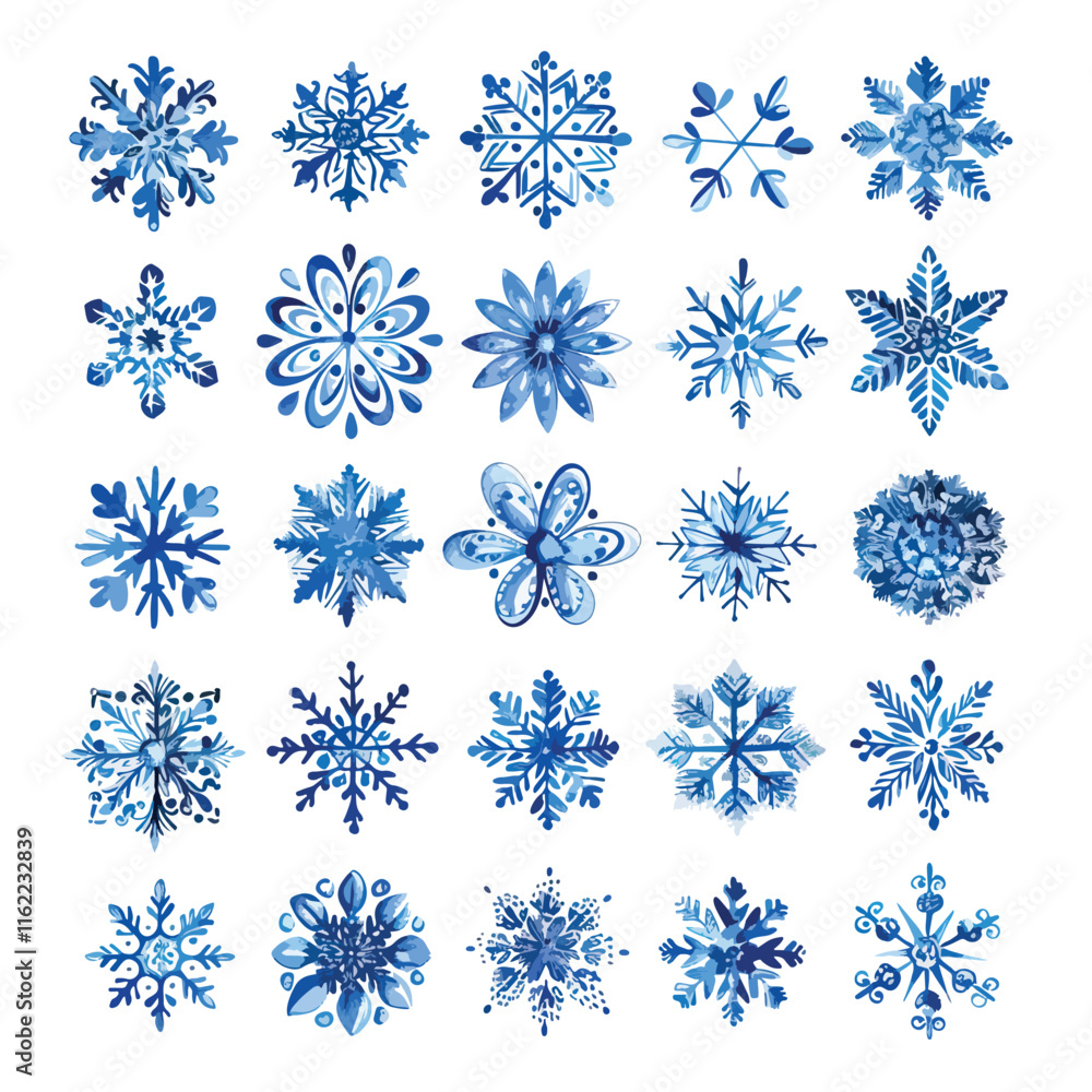 Set blue snowflake icons collection isolated on white background Set blue snowflake icons collection isolated on white background