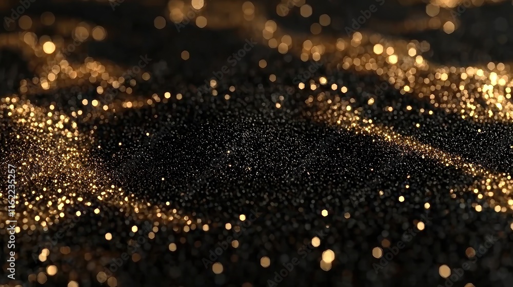 A close-up view of shimmering golden particles on a dark surface, creating a mesmerizing effect. A close-up view of shimmering golden particles on a dark surface, creating a mesmerizing effect.