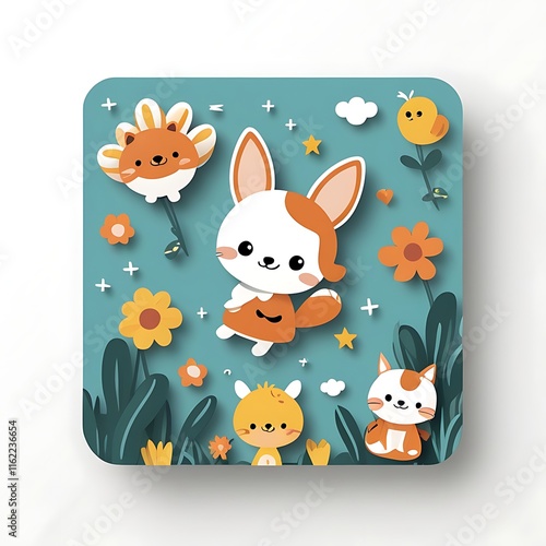 Adorable Cartoon Animals in a Flower Garden Scene