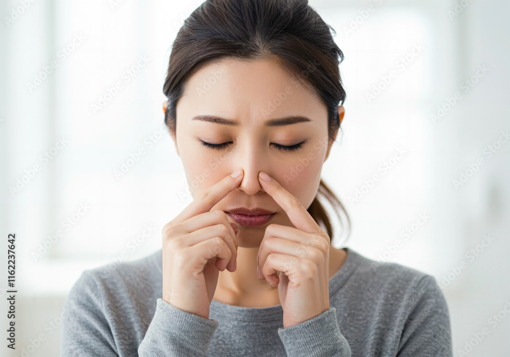 Woman with nasal congestion and runny nose: Generated image Woman with nasal congestion and runny nose: Generated image