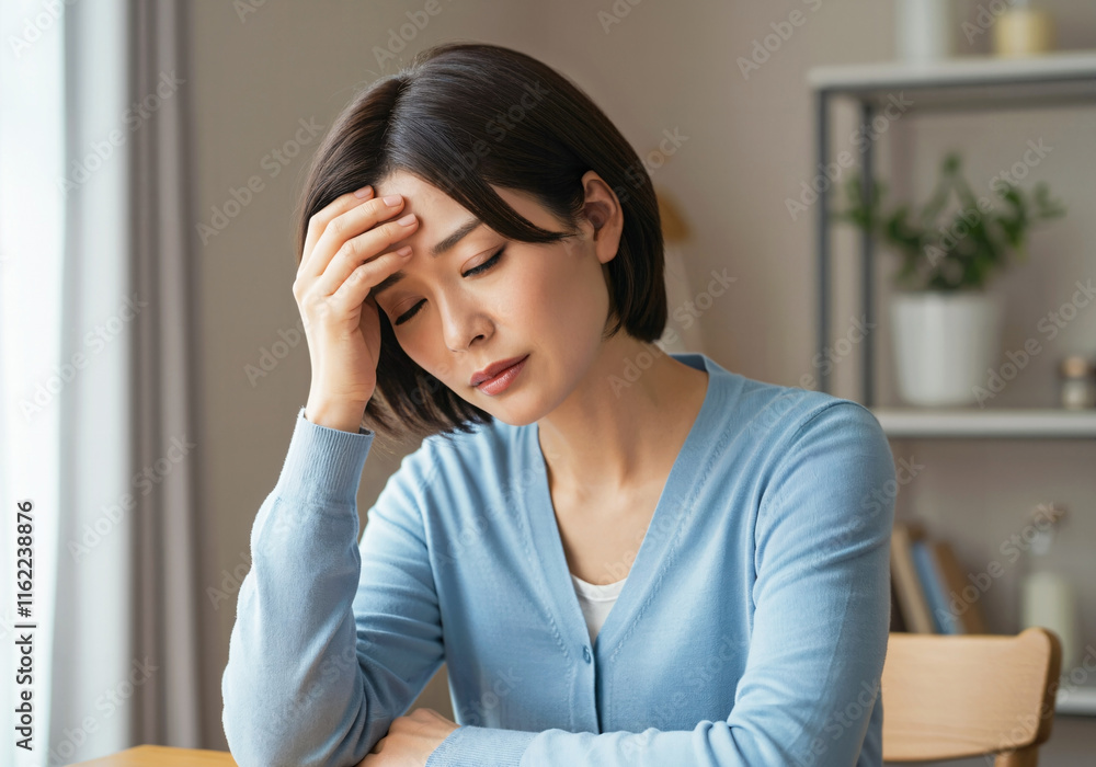 Woman feeling unwell and down: Generated image Woman feeling unwell and down: Generated image