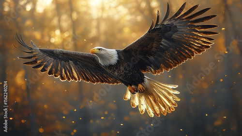 Wallpaper Mural Soaring bald eagle above tranquil forest, showcasing its majestic wings Torontodigital.ca