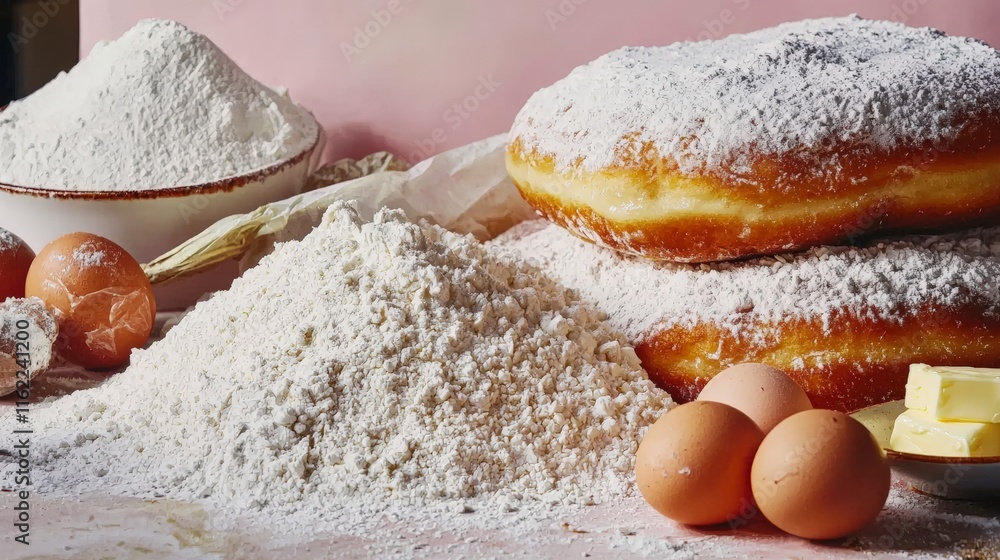 Delicious Baked Goods Donuts Flour Eggs Butter Delicious Baked Goods Donuts Flour Eggs Butter