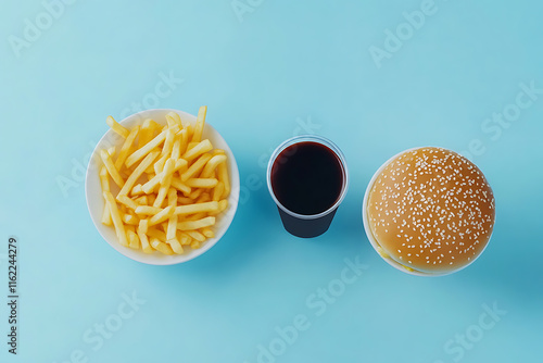 Fast Food Combo: Fries, Burger, and Soda photo