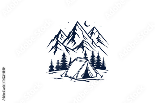 mountain range with tent camping vector illustration