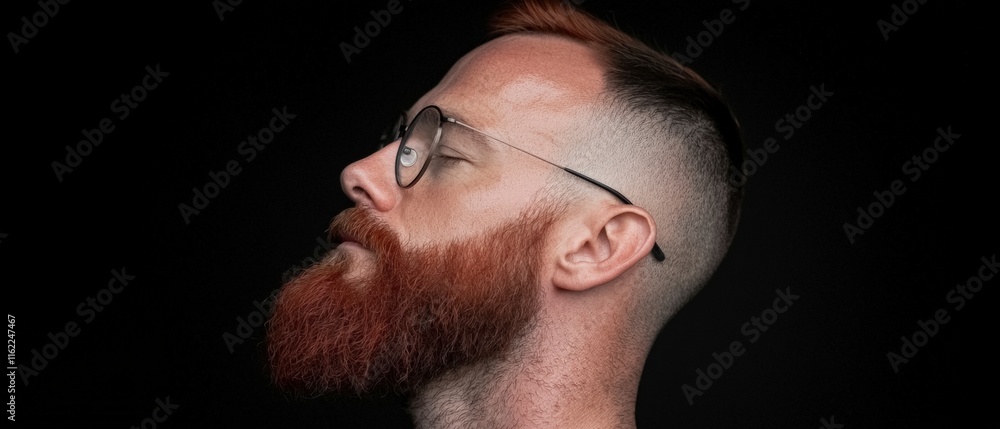 Fototapeta premium Handsome Bearded Man Profile Glasses Red Hair Closeup