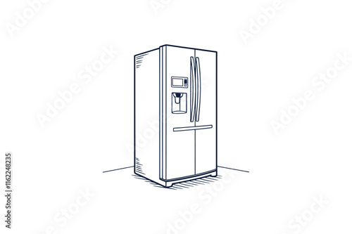 refrigerator with double doors line art vector illustration