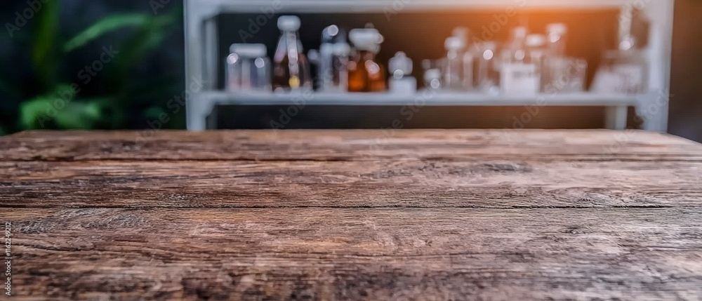 Rustic Wooden Tabletop Blurred Lab Background Science Research Rustic Wooden Tabletop Blurred Lab Background Science Research