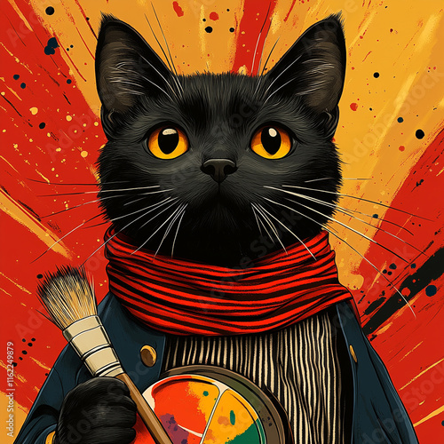 Colorful Black Cat Illustration as an Artist