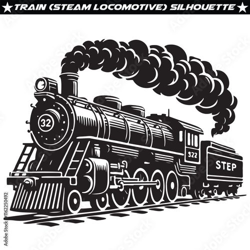 Train (steam locomotive) silhouette vector illustration.