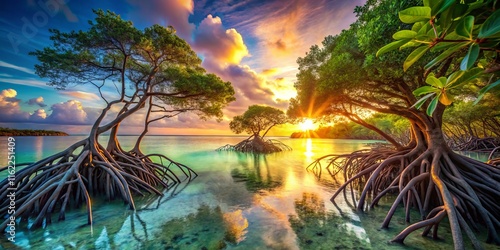 Double Exposure: Seascape & Mangroves, Stump Pass Beach State Park, Florida photo