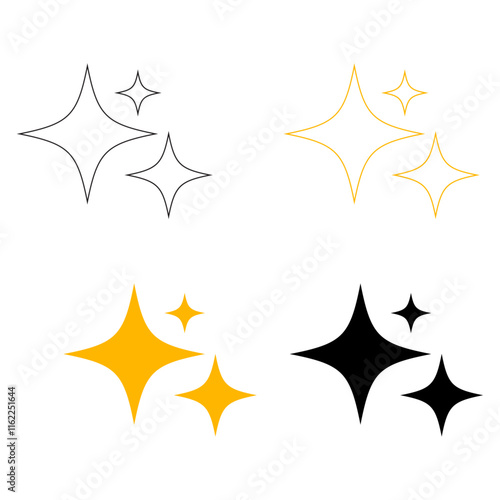 "Minimalistic Starburst Icons in Black, Yellow, and Outline Variants for Modern Graphic Design"