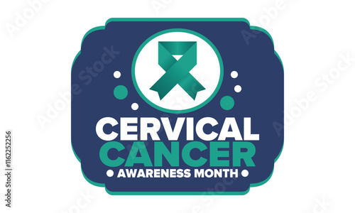 Cervical Cancer Awareness Month. Celebrate annual in January. Woman healthcare. Girl solidarity. Cancer prevention. Female disease. Medical healthcare concept. Poster, banner and background. Vector