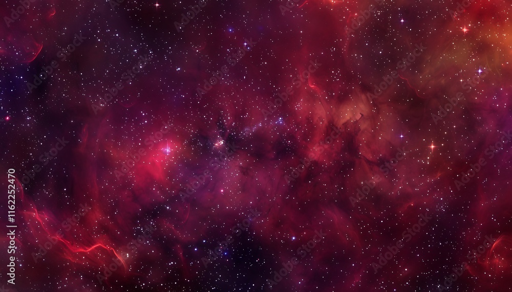 Fototapeta premium High-resolution red and purple nebula, stars in space, dark fantasy style, banner design.
